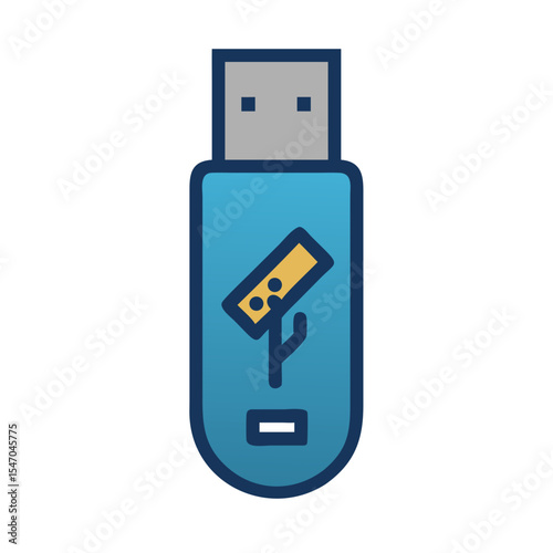 Colorful flat illustration of blue USB flash drive icon