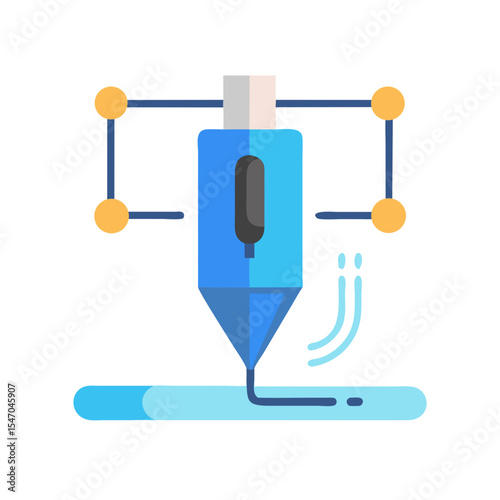 Isometric blue 3D printer processing and creating new layer