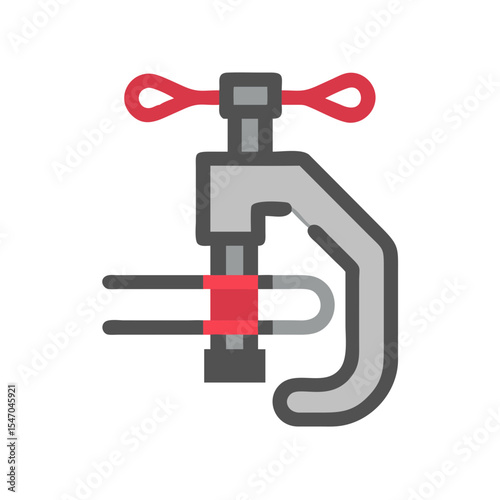 Isometric illustration of a gray clamp tool tightening object