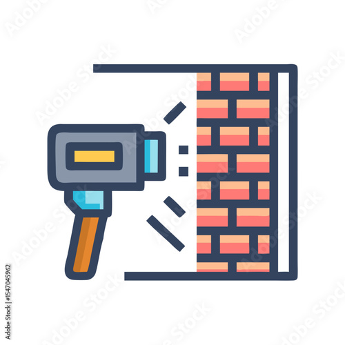Infrared thermal imager inspecting building wall illustration icon flat