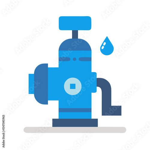 Blue water pump illustration with single water droplet graphic