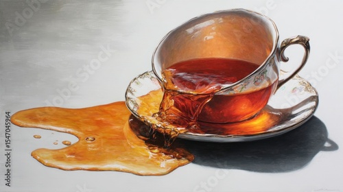 Spilled tea in fine porcelain cup