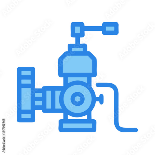 Isolated blue illustration of a water valve on black
