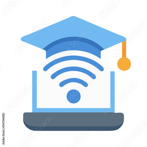 Online education vector illustration with graduation cap and wifi
