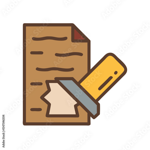Document repair icon graphic illustration, broken paper fixed with tape