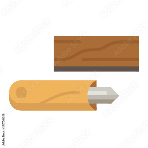 Flat illustration of a woodworking marking knife and wood