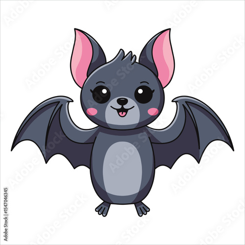 Cute bat animal illustration isolated. Nocturnal winged vector for Halloween and night themes.