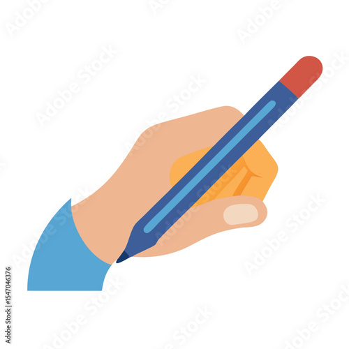 Hand holding pencil drawing or writing against black background