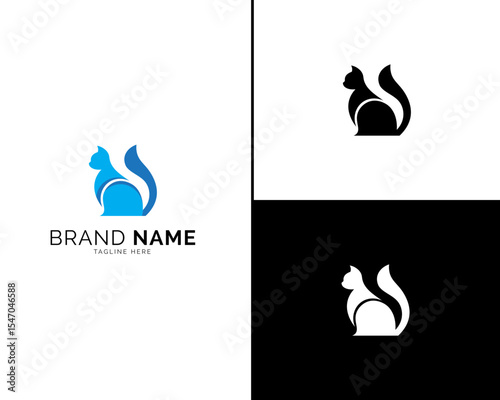 Contemporary Cat Logo Design Collection with Three Elegant Color Choices. Blue and Black Variants Ideal for Branding in Pet Products, Fashion Labels, or Corporate Identity.

