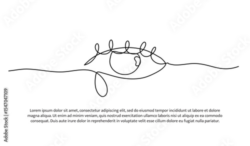 One line eye organ in human. Abstract minimal continuous line.