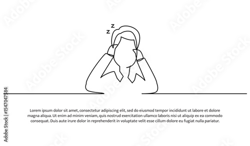 One line a man has a headache. Abstract minimal continuous line.