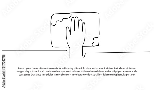 One line clean with a cloth. Abstract minimal continuous line.