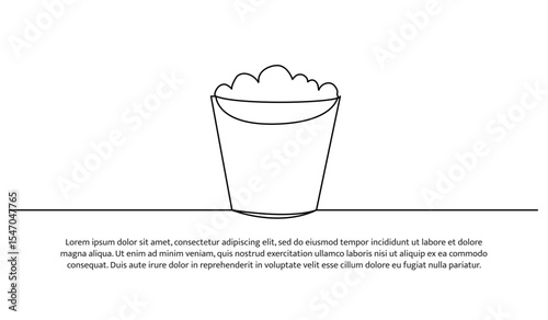 One line detergent foam in the bucket. Abstract minimal continuous line.