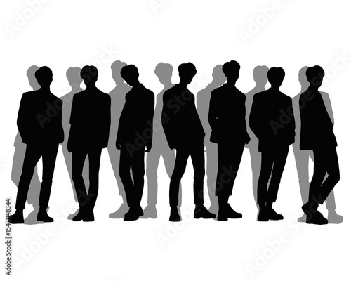 Silhouette of handsome men, male idol group, icon isolated on white background