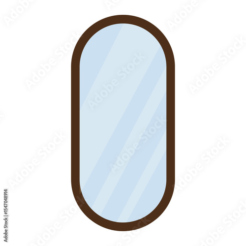Stylish oval mirror with a wooden frame hanging on a light-colored wall in a modern interior space