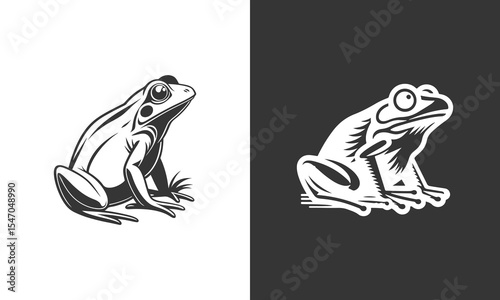 Vintage style frog illustration black and white ai generated