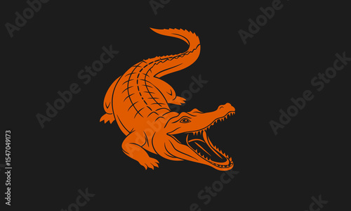 Orange alligator silhouette on black background ai generated