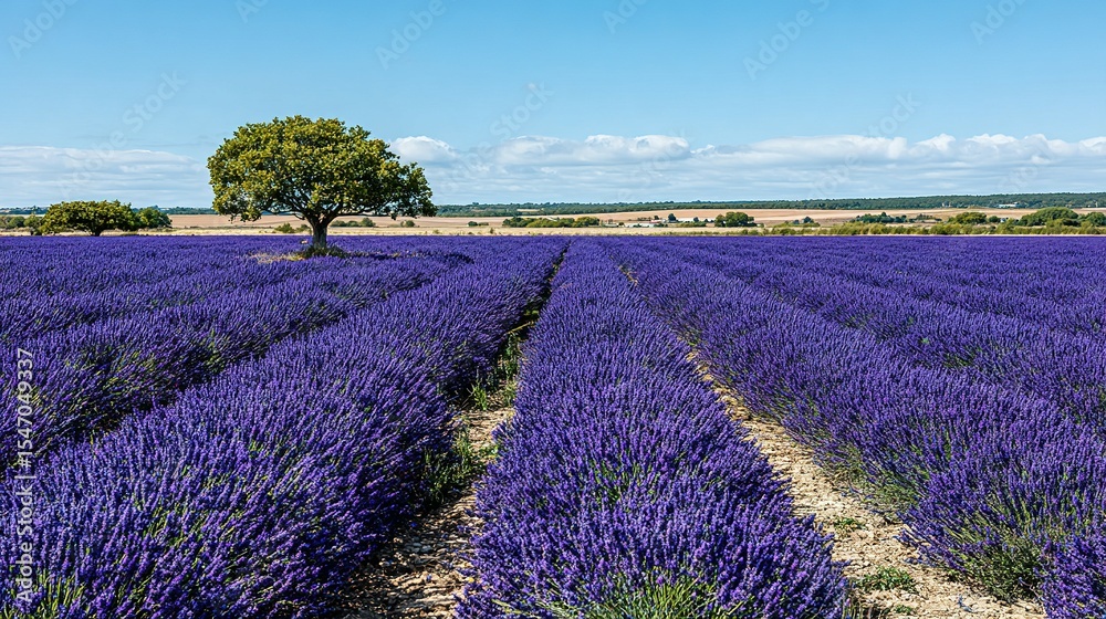 Naklejka premium Extensive lavender field under a clear sky.