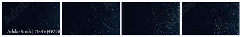 Technology background set of 4 evolving dark abstract panels with glowing blue particles, lines, and connections forming a network or plexus structure, perfect for digital themes, 3D render.