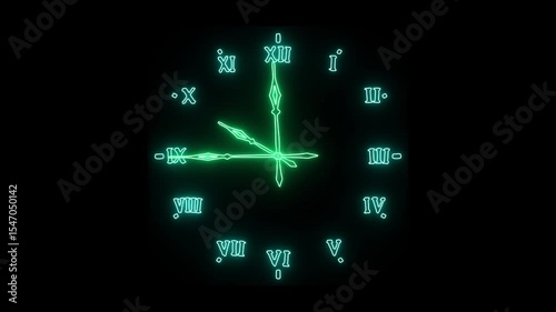 Dial with green neon hands roman green neon numerals 10 o'clock