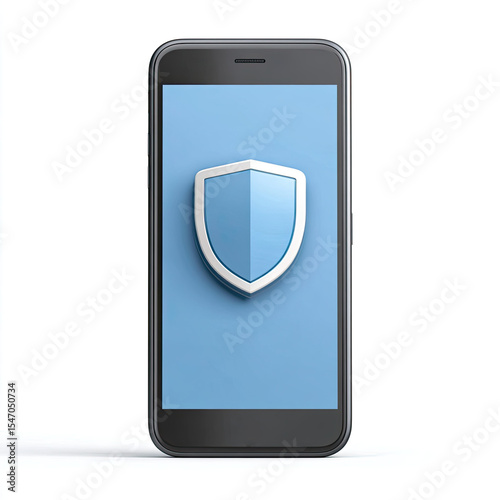 Mobile phone with blue shield icon on screen for security concept