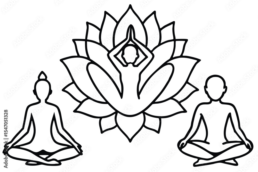 Obraz premium Serene Yoga Practice Lotus Flower Pose and Meditation Illustration