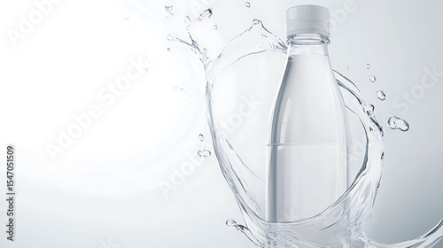 Plastic drink bottle mockup with dynamic splash effect and clean luxurious white background