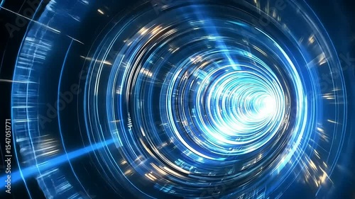 Futuristic blue light tunnel with swirling patterns, creating a sense of motion and depth