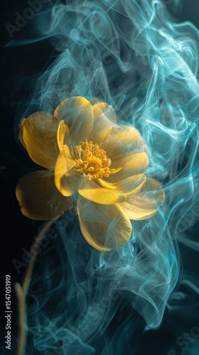 Yellow flower with teal smoke