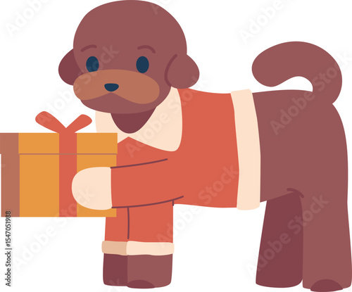Poodle dog carrying Christmas gift