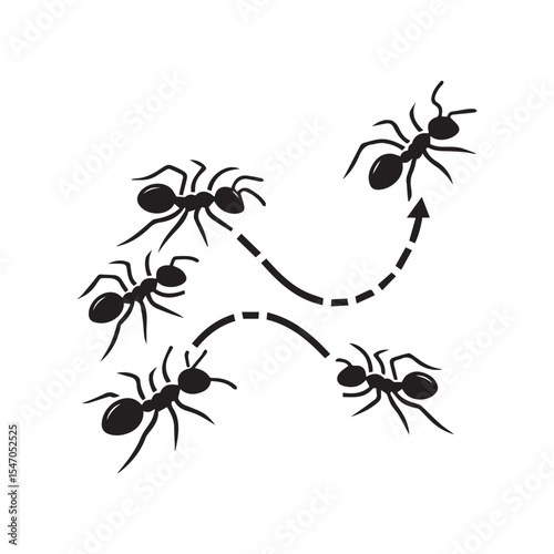 Simple ants searching for food vector silhouette. Ants icon isolated on flat background.
