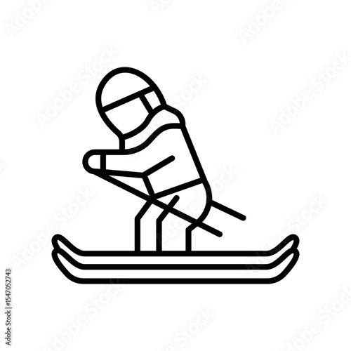 Lineart Icon skiing for tourism agency and vacation booking design elements