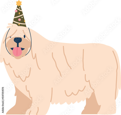 Dog wearing Christmas hat vector illustration