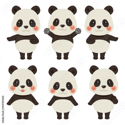 指さしをするパンダのキャラクターイラストセット　白目なし