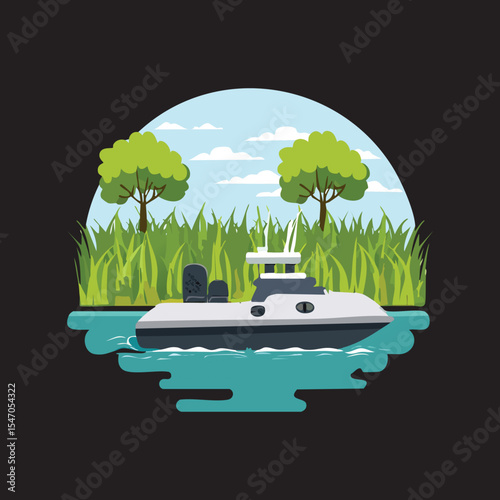 Simple Illustration Airboat in swamp