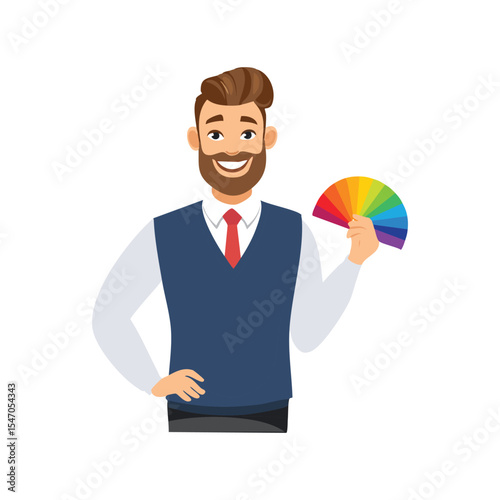 Simple Illustration Art teacher with rainbow brush