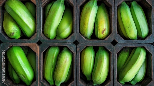 Vibrant Green Bananas in Wooden Crate