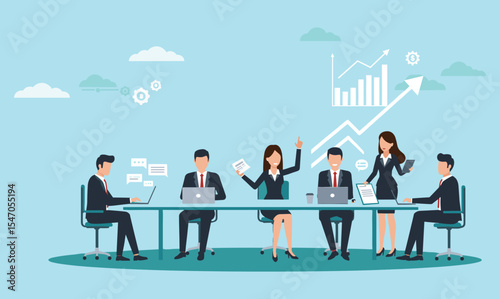  Collaborative Business Team: Productivity, Communication, and Strategic Planning for Growthflat vector illustration