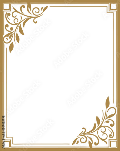 Elegant gold floral corner border frame design with clean white background, ideal for invitations, greeting cards, certificates, decorative templates, and luxury branding presentations.