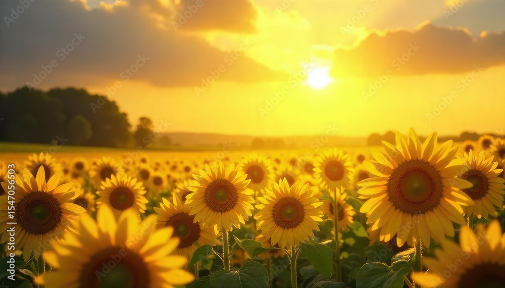 Obraz premium Radiant sun illuminates a field of golden sunflowers, bathed in a holy, ethereal glow The vibrant yellow evokes feelings of peace and spiritual connection , glowing, plant, sacred