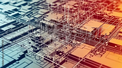 Abstract representation of a digital cityscape with interconnected lines and structures, showcasing technology