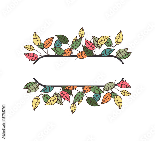 Colorful leaves template design with shape negative area for text. floral shape  frame template with fall and spring theme