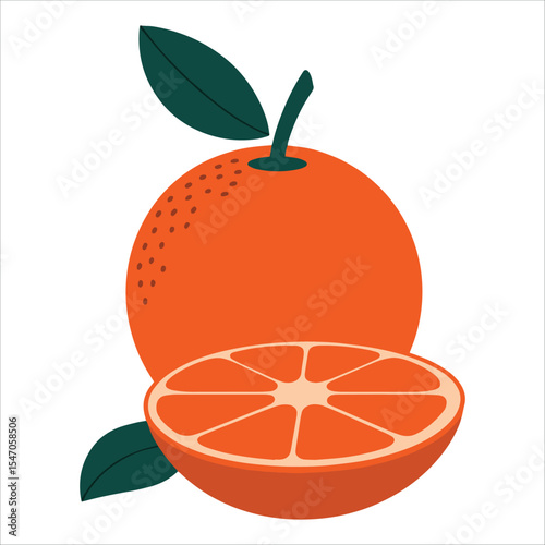 Whole and halved tangerine vector illustration. Fresh citrus fruit isolated on white, perfect for food packaging and healthy snack concepts.