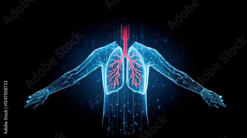 Wallpaper Mural Digital illustration of human anatomy showing lungs and respiratory system with glowing blue outline and red bronchial tubes, highlighting bronchial health, medical technology, and innovation digital Torontodigital.ca