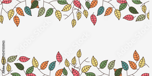 Colorful leaves template design with negative area for text. floral template background