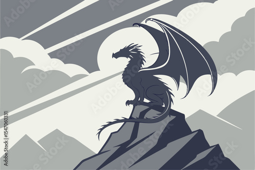 Perched Power: Dragon Silhouette Art