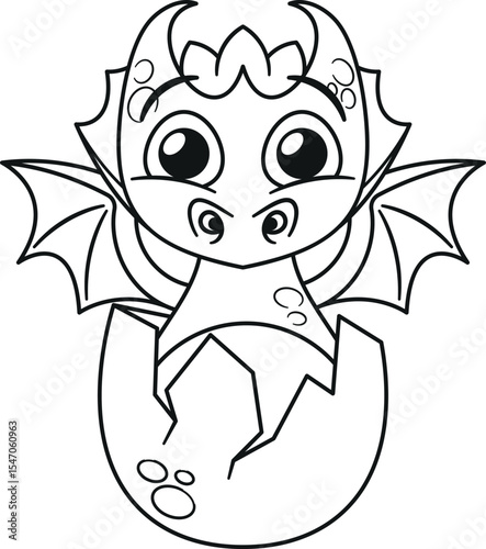 Cute dragon black-and-white vector illustration