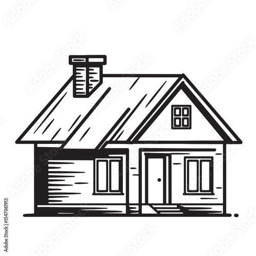 A vintage art silhouette of a simple house depicting family home ownership concept
