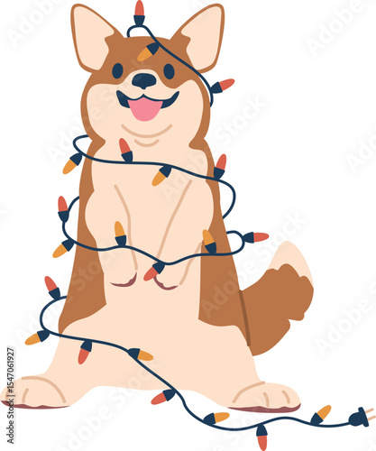 Cute dog wrapped in garland