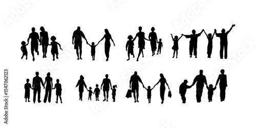 Happy family silhouette set, Family silhouettes, Vector illustration silhouettes of family, Collection of family silhouettes on isolated background
